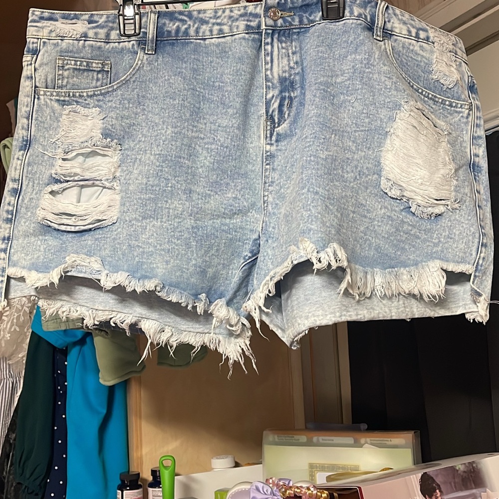 Distressed Light Blue Denim Shorts